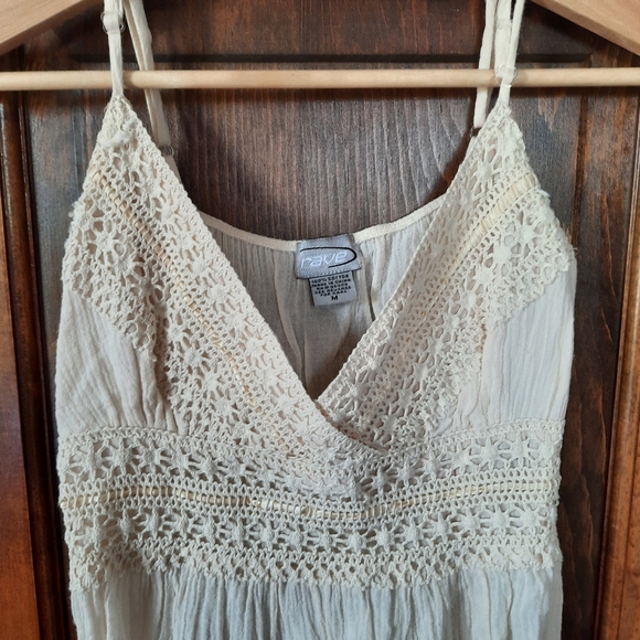Vintage Y2K Rave 100% Cotton Boho Festival Cream Crochet Tunic Tank Top Size M - Picture 5 of 9
